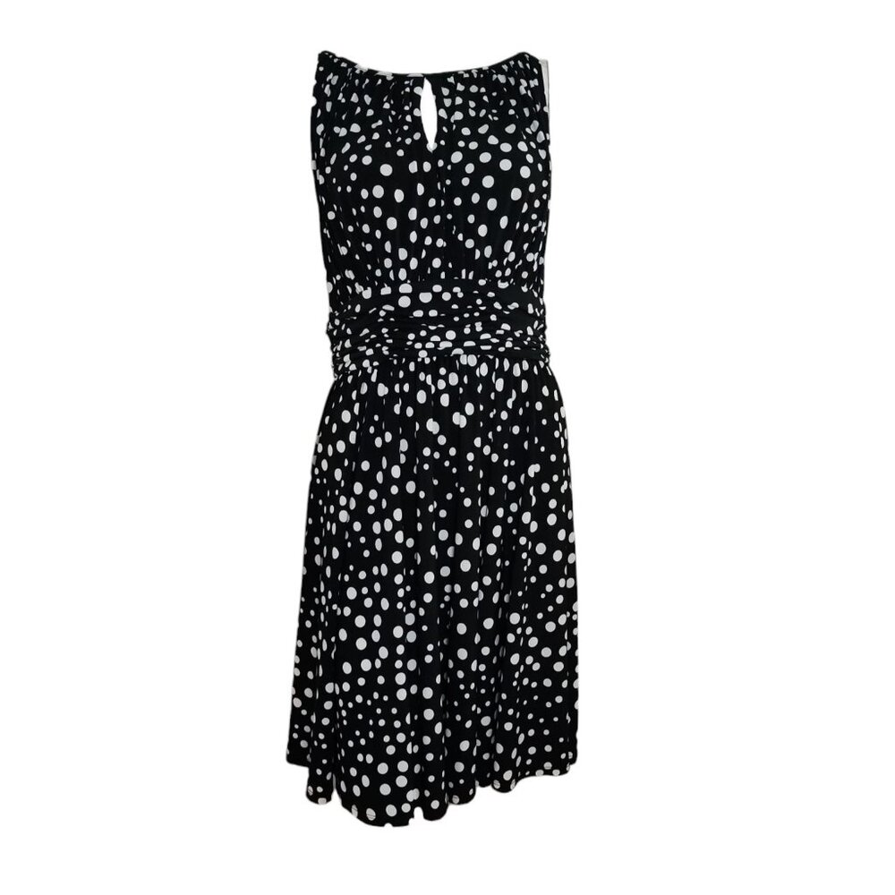 Dressbarn Dress Womens SIze‎ 8 Black White Polka Dot Sleeveless Keyhole Neckline
